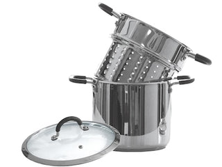 Gryta 6 liter, induktionsbotten, pastainsats, silikonklädda handtag. Rostfritt